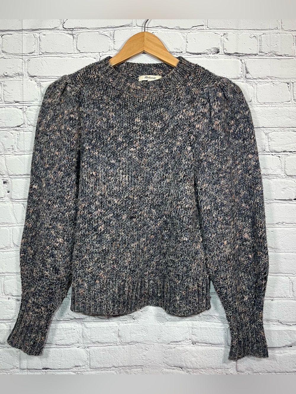 Madewell Pleated Shoulder Sweater Womens Size XS Speckled Blue Wool Blend
